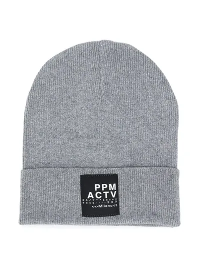 Paolo Pecora Kids' Logo Patch Beanie Hat In Grey