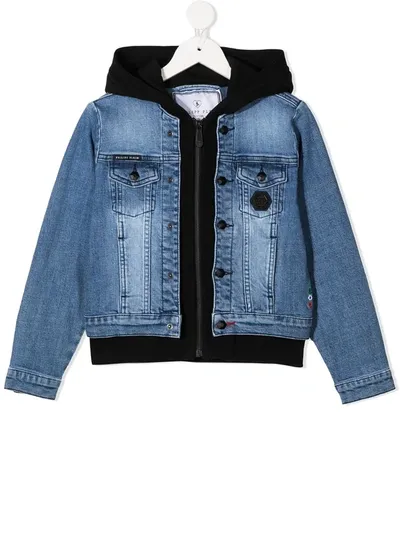 Philipp Plein Kids' Teddy Bear Denim Jacket In Blue