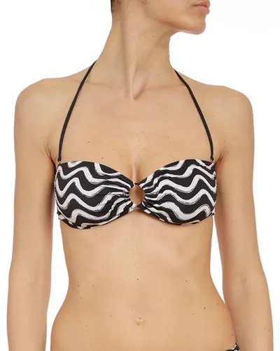 Stella Mccartney Onda Ruched Print Bandeau Bikini Top In Black