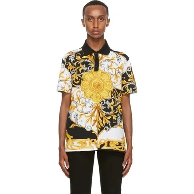 Versace Barocco-print Polo Shirt In A7027 White