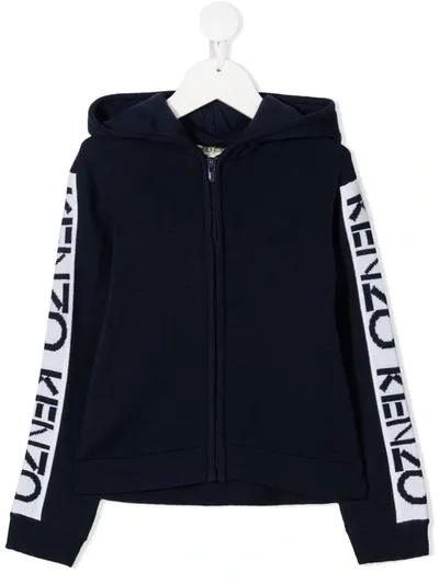 Kenzo Kids' Logo-stripe Hooded Sweatshirt In Blue