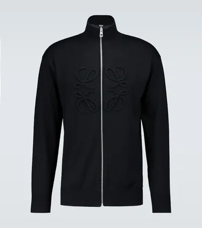 Loewe Logo Appliquée Zipped Cardigan In Black