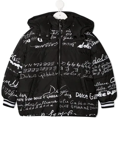 Dolce & Gabbana Kids' Reversible Logo Padded Jacket In Black