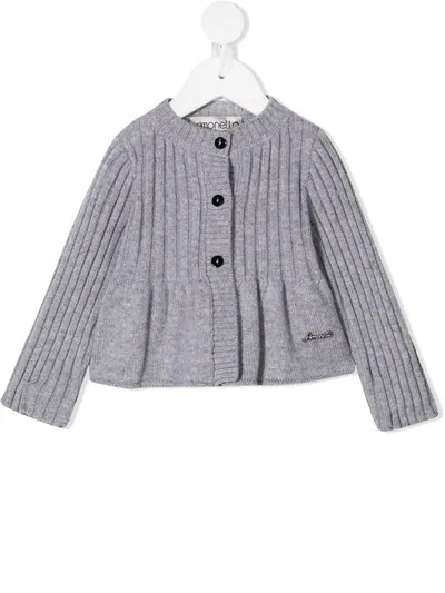 Simonetta Kids' Ribbed Knit Cardigan In Grey