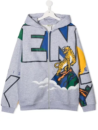 Kenzo Kids' Graphic-print Cotton Hoodie 4-14 Years In Grey