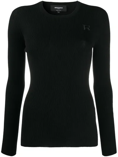 Rochas Logo-embroidered Long Sleeved Top In Black