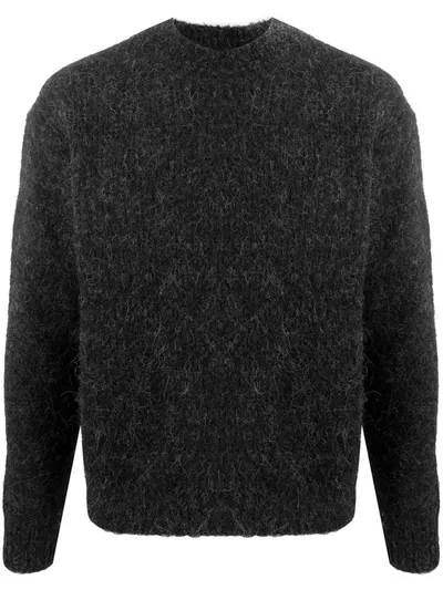 Auralee Textured Crew-neck Sweater In Black