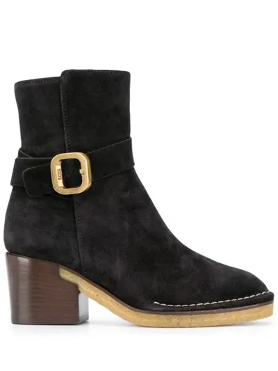 Tod's Buckle-strap Suede Ankle Boots In Black