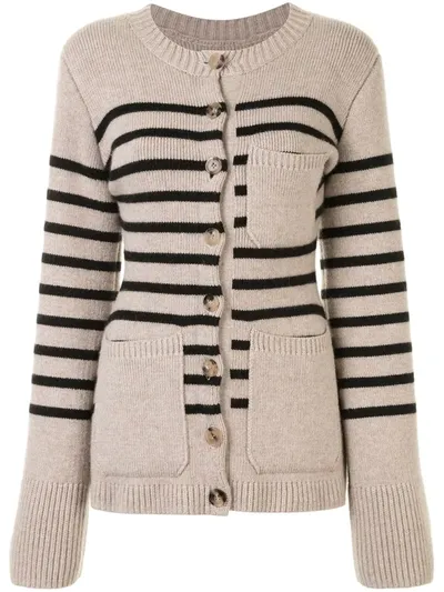 Khaite Suzette Striped Stretch-cashmere Cardigan In Beige/black