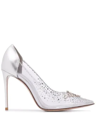 Le Silla Crystal Embellished Clear Pumps In Silver