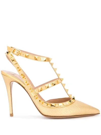 Valentino Garavani Rockstud 100mm Pumps In Gold