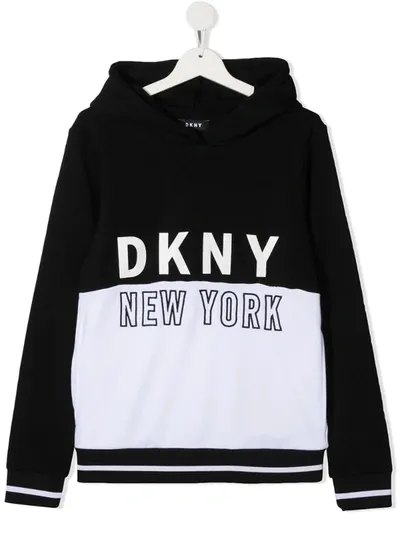 Dkny Teen Colour-block Logo Hoodie In Black