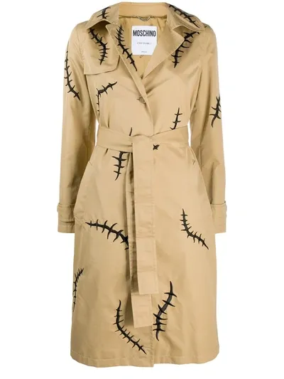 Moschino Embroidered Trench Coat In Beige