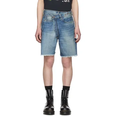 R13 Asymmetric Denim Shorts In Blue