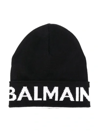 Balmain Babies' Logo Knit Beanie In Black