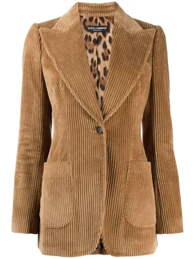 Dolce & Gabbana Single-breasted Cotton-blend Corduroy Blazer In Beige