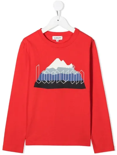 Lanvin Enfant Kids' Logo Print Long-sleeve Top In Red