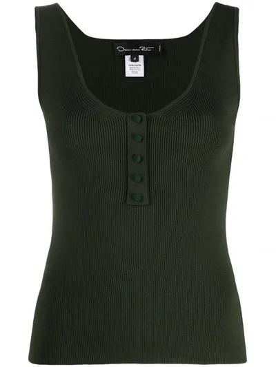 Oscar De La Renta Ribbed Buttoned Vest Top In Green