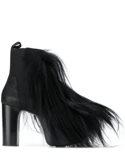 Rick Owens Fur Ankle Boots In Black