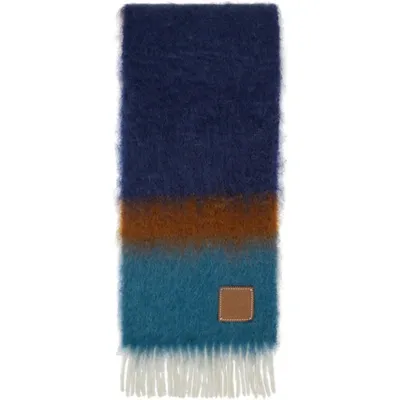 Loewe Striped Brushed Mohair-blend Scarf In Brown,light Blue,green