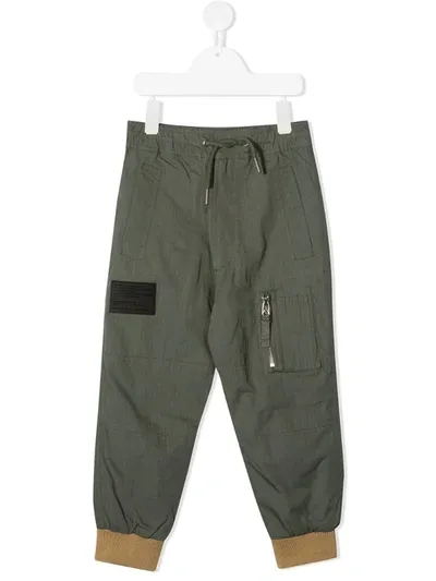 Diesel Kids' Khaki Logo Patch Cargo Pants In Green