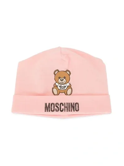 Moschino Babies' Teddy Toy Logo Beanie In Pink