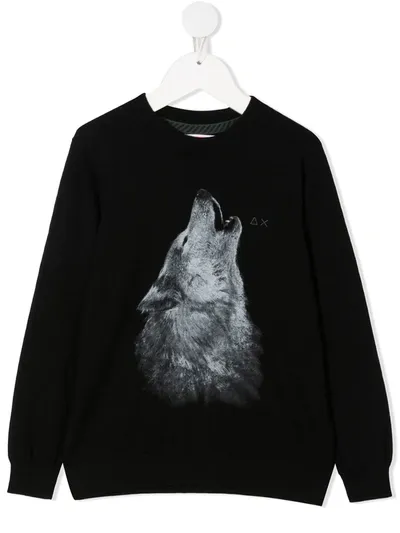 Sun 68 Kids' Wolf Print Sweatshirt In Black