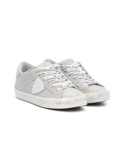 Philippe Model Kids' Glitter Low-top Sneakers In Silver