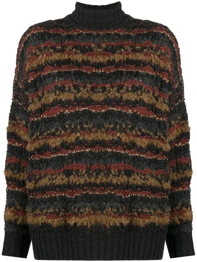 Gentry Portofino Striped Chunky Knit Jumper In Grey