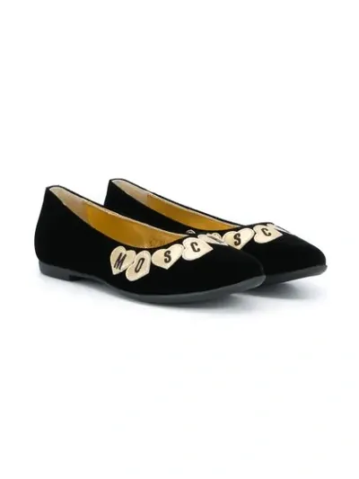 Moschino Kids' Heart Logo Ballerinas In Black