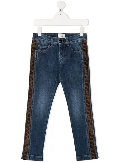 Fendi Kids' Logo-embellished Panelled Jeans In Blue