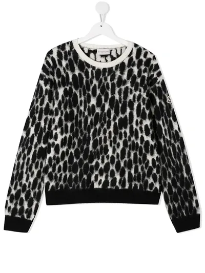 Moncler Teen Animal Print Knit Jumper In Black