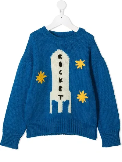 The Animals Observatory Kids' Azure Sweater For Boy With Rocket In Blue