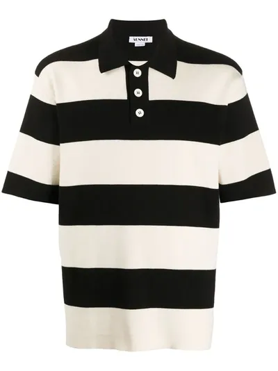 Sunnei Striped Fine-knit Polo Shirt In White