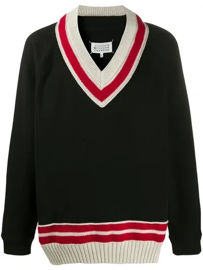 Maison Margiela Oversized Contrast-stripe Jumper In Black