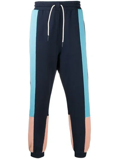 Drôle De Monsieur Colour-block Cotton Sweatpants In Blue