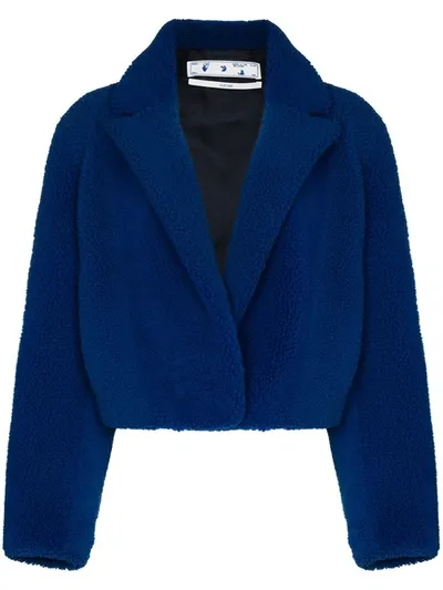 Off-white Acid Cropped Shearling Jacket In Blue