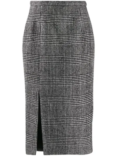 Rochas Houndstooth-print Pencil Skirt In Grey