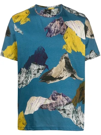 Ps By Paul Smith Abstract-print Crew Neck T-shirt In Blue