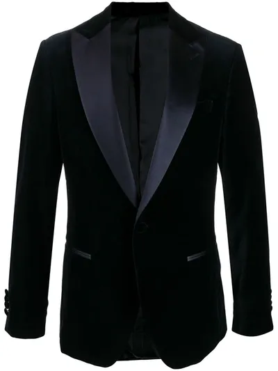 Ferragamo Satin Lapel Velvet Blazer In Blue