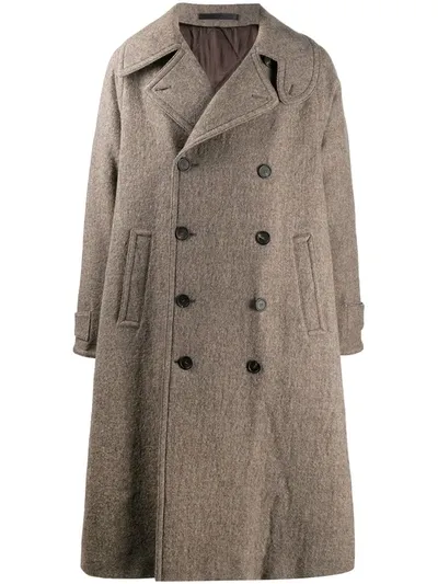 Giorgio Armani Double-breasted Virgin Wool Coat In Brown