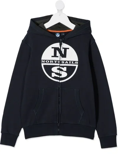 North Sails Teen Logo-print Organic Cotton Hoodie In Blue