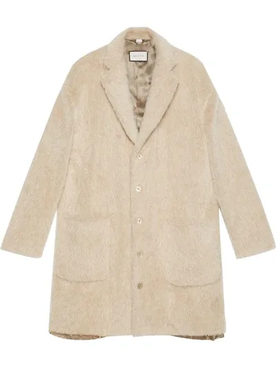 Gucci Single-breasted Oversize Coat In Beige