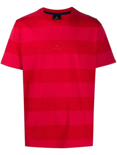 Ps By Paul Smith Striped Crew Neck T-shirt In Red