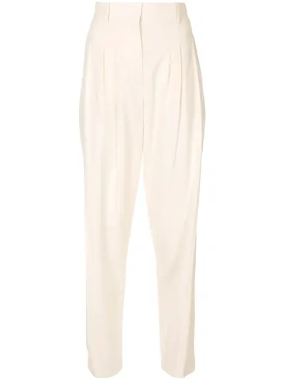 Ferragamo Mulberry Silk Straight-leg Trousers In White