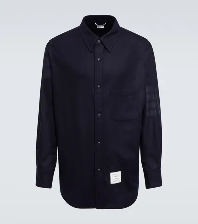 Thom Browne Logo Patch Shirt Jacket In Blue