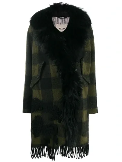 Bazar Deluxe Checked Faux-fur Trimmed Coat In Green