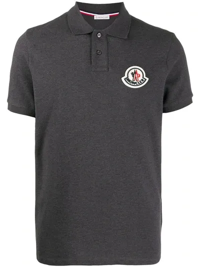 Moncler Logo Patch Polo Shirt In Grey