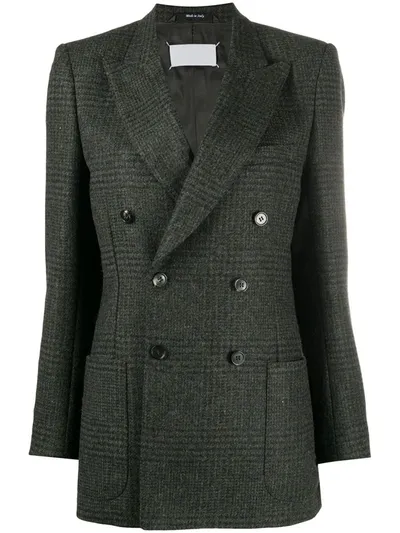 Maison Margiela Checked Double Breasted Blazer In Green