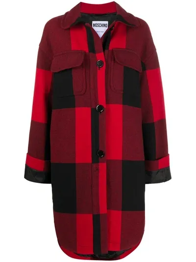 Moschino Check Shirt Coat In Red